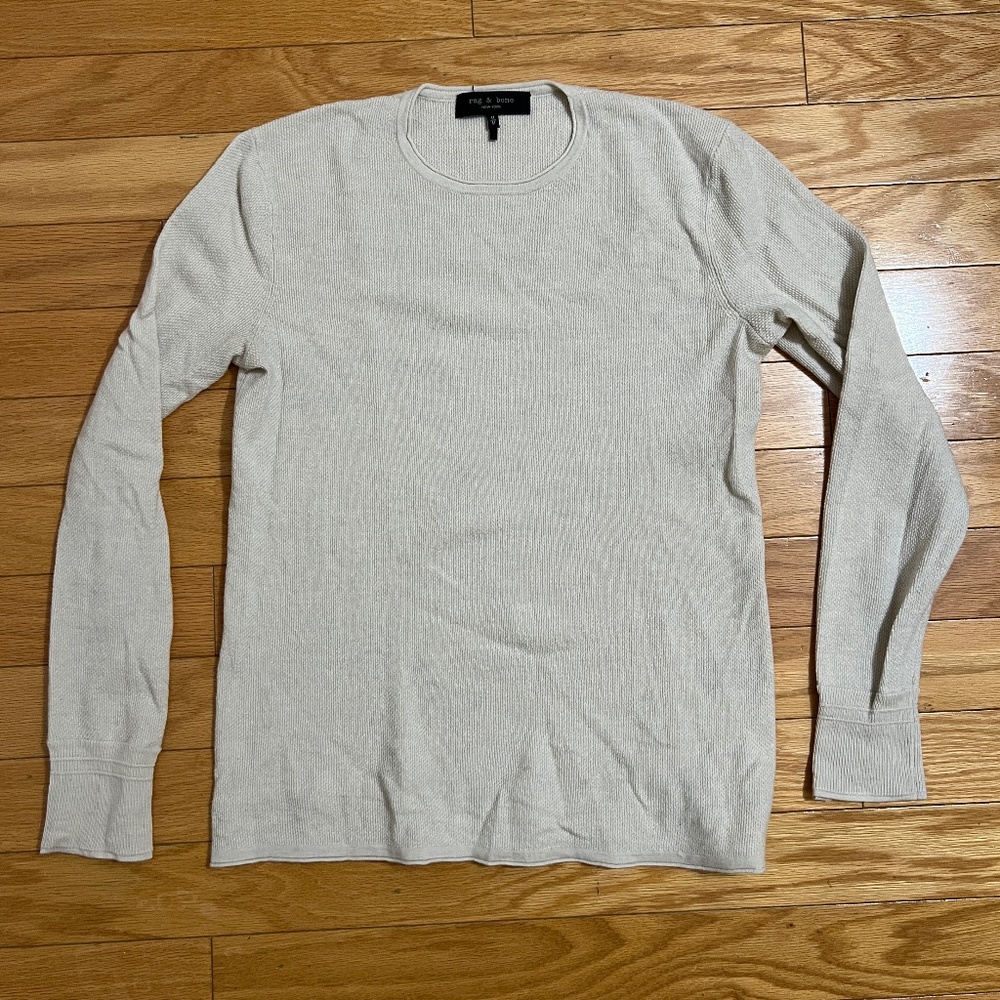rag & bone Men's Cream Merino Wool Thermal Long Sleeve Shirt Medium